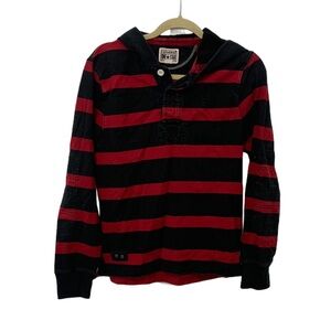 Y2K Converse Red Black Striped Hooded Long Sleeve Shirt
